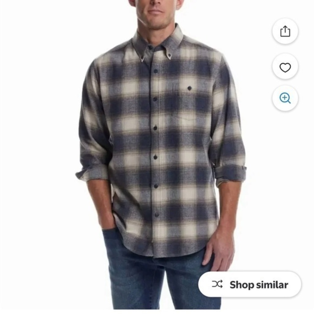 NWT Size M Weatherproof Navy and Cream Plaid Casual Shirt